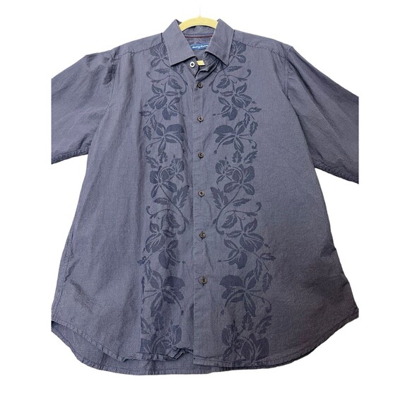 Tommy Bahama Other - Tommy Bahama Long Sleeve Shirt Men's M Blue Floral Stripe Vacation Cowboy Resort